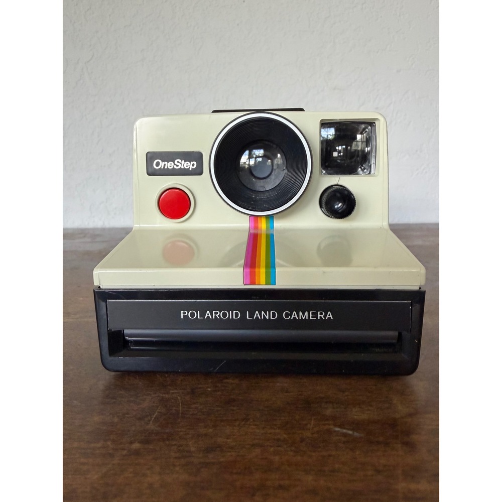 Vintage Polaroid One Step Land Camera White Rainbow Stripe With Strap
